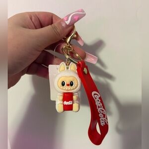 Coca-Cola White Bunny Character Keychain with Red Strap